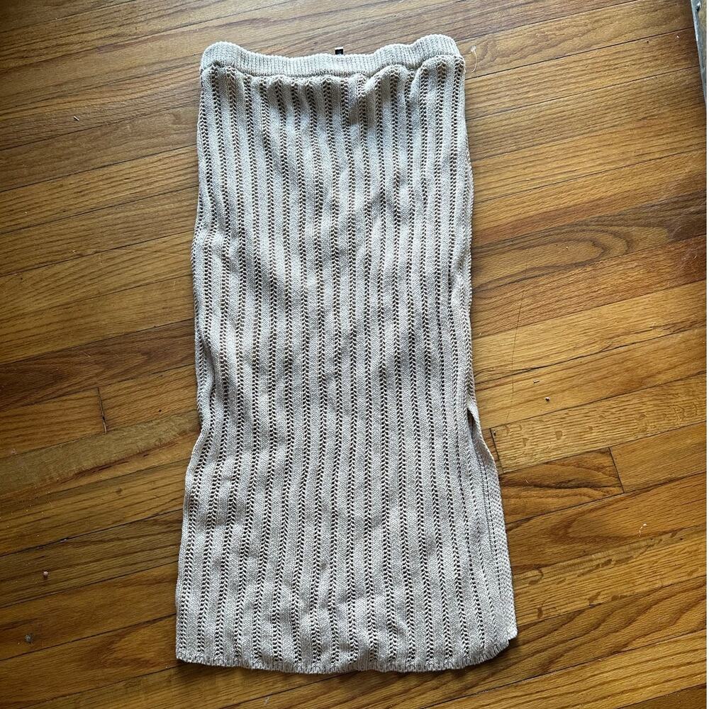 Freshman 1996 Crochet Knit Maxi Skirt L Oatmeal Striped Boho Beach Style
